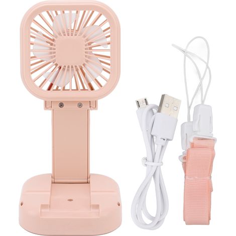 Ventilateur de Bureau Portable Rechargeable USB - 3 Vitesses, Pliable et Rotatif, Rose