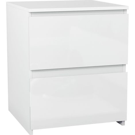 Glinton 1 Drawer Bedside Table High Gloss Cabinet Chest Nightstand Bedroom Furniture, 100% FSC, White