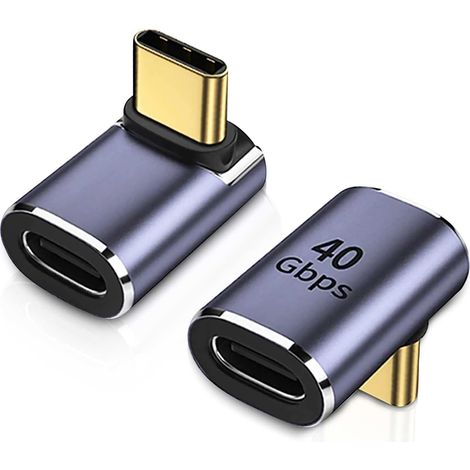 90 Degree USB-C Adapter (2-Pack), 90 Degree Right Angle USB-C Male to USB-C Female Adapter, Type C Connector, USB 4.0 40Gbps Data Transfer for Laptop, Tablet, Phone (1/5)
