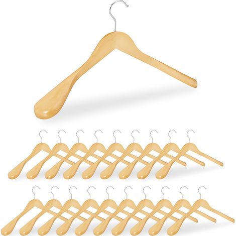 Set of 20 Relaxdays Suit Hangers, Wide Shoulders, 360° Swivel Hooks, Jackets, Wooden Coat Holders, Natural