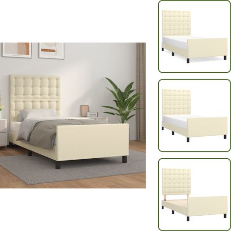 The Living Store Cadre de lit sans matelas crème 100x200 cm similicuir - Tête de lit réglable (1/5)