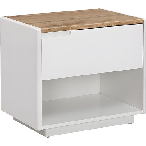 Comodino 1 cassetto e 1 nicchia MDF Bianco Laccato e Rovere - AMANI