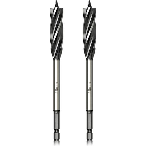 Professionnel Foret à Bois 16mm x 165mm x 2Pcs Mèche à Tarière avce Auto-alimenté Pointe Pilote, 1/4 Pouce Tige Hexagonale Foret pour le Travail du Bois (1/5)