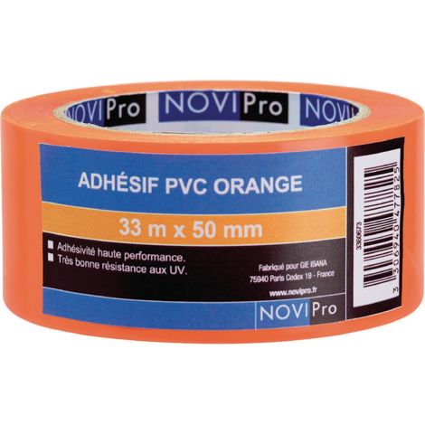 adhésif - pvc orange - 33 mètres x 50 mm - novipro 171743