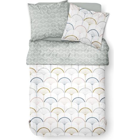 Parure de lit éventail en coton - Sunshine - 240 X 260 cm - Blanc - Livraison gratuite (1/3)