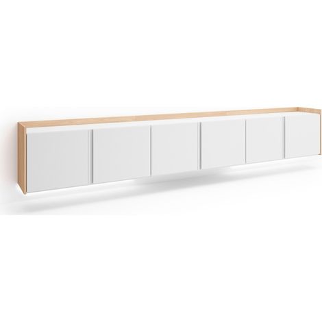Skraut Home - TV-Schrank, Lowboard, für Wohnzimmer und Esszimmer, 309x35x50cm, Für TV-Geräte bis zu 80", Hängend, LED, Moderner Stil, Weiß und Eiche Soft (1/5)