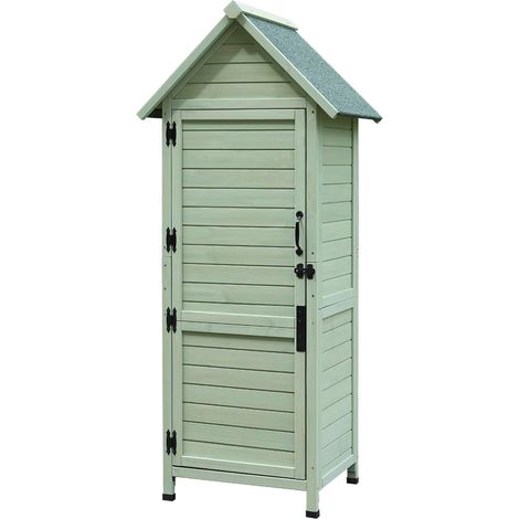 Armoire de jardin d'extérieur grise à 3 étagères, ferrures de porte, toit en asphalte (vert) (1/5)