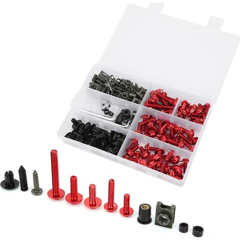 198-teiliges Set Windschutzscheibenverkleidungsschrauben M5 M6 Bolzen Kit Motorradzubehör Rot (1/5)