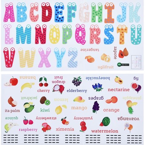 2 PVC-Wandaufkleber mit englischem Alphabet und Fruchtmotiven (1/2)