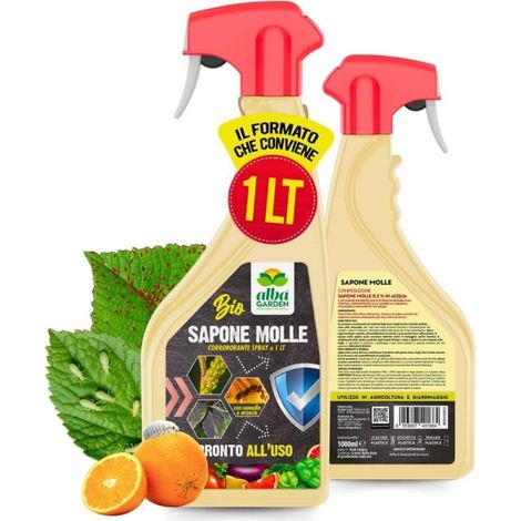 Albagarden - Sapone Molle di Potassio MAXI x 1 Litro - Corroborante Effetto Insetticida Piante Bio - Potenzia Le Difese Delle Piante Da Insetti Cocciniglia Pidocchi Ragnetto Rosso Cimici Spray (1/5)