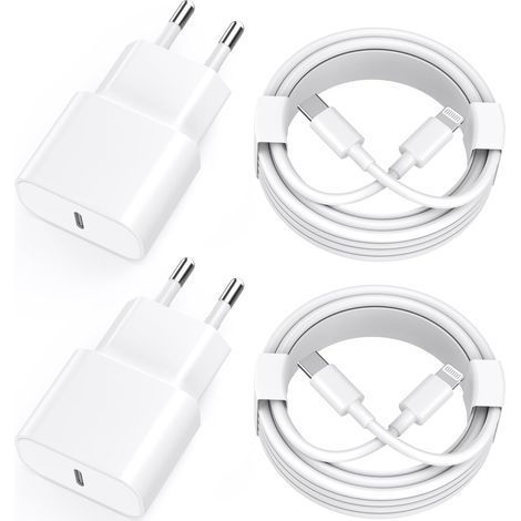 Chargeur Rapide iPhone 11 12 13 14, 2 Pack Chargeur de 20W Adaptateur avec 2M USB-C de données Lightning Cordon de Charge Compatible avec iPhone 14 13 12 11 Pro Max XS XR X (1/4)