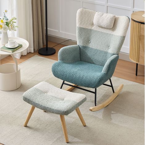 Sillón balancín de bouclé multicolor con reposapiés, respaldo alto, 100 kg DESVIAE (1/5)
