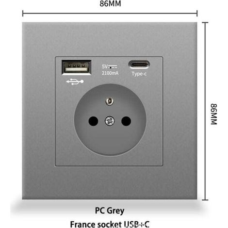 2X Prise Secteur Murale avec USB et Type-C 5V 2100mA, Chargeur UE AC 110-250V pour Téléphone & Tablette