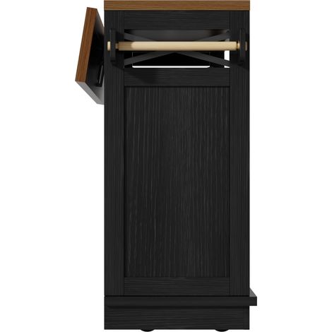Îlot de cuisine multifonction avec rangement et table pliante, MDF effet bois, noir, 118x43-80x98 cm (1/5)