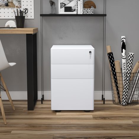 Mobiler Büroschrank mit 3 Schubladen und Schloss, Stahl, 39 x 48 x 59 cm, Weiß HAVRYA (1/5)