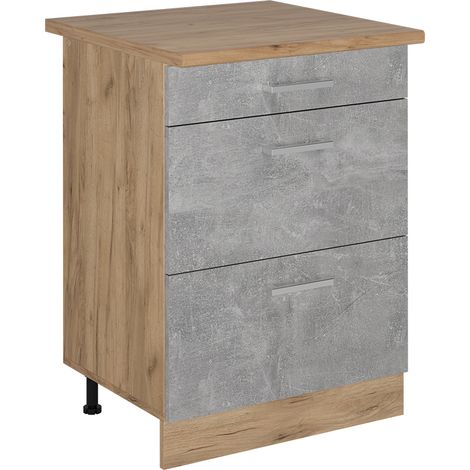 Meuble cuisine R-Line, Béton, 60cm avec tiroirs, PT Chêne, Vicco (1/5)