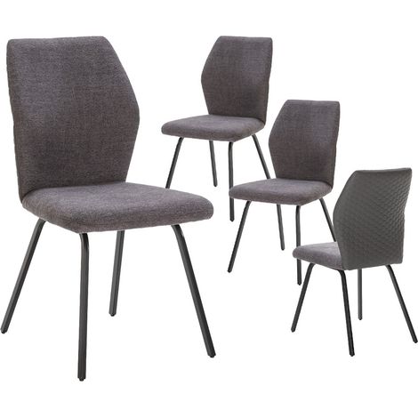 JASDA - Lot de 4 Chaises Bi-Matière Tissu et Simili Gris Anthracite (1/5)