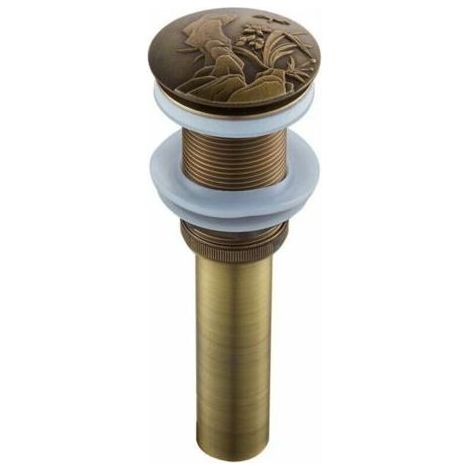 Bonde de Vidage Lavabo Automatique Push Open pour Lavabo,Bouchon de vidage en Laiton Antique Clic-clac Pop-up Sans Trop-plein,Système de Vidage Accessoire de Salle de Bain Universel, (1/4)