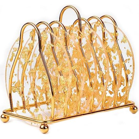6 PièCes Sous-Verres en Acrylique Feuille D'Or avec Support, Ensemble de Dessous de Verre pour Barre de Protection de Table DéCor de Cuisine à la (1/4)
