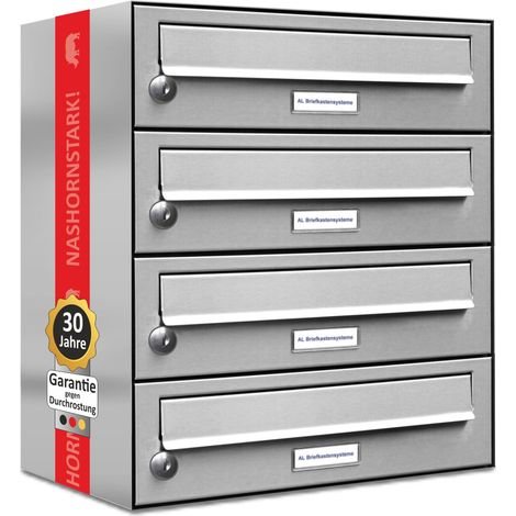 4er Edelstahl Briefkasten Anlage 4 Fach Wandbriefkasten Postkasten (1/5)