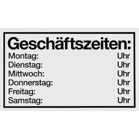 Conmetall Hinweisschild Geschäftszeiten Mo-Sa 25 x 15 cm