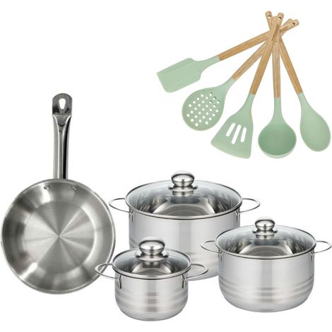 Lot Poêle 24cm et 3 Faitouts 16/20/24cm Fackelmann Etherna avec 5 ustensiles (1/5)