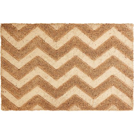 Paillasson d'Intérieur Moderne en Fibre de Coco 40 x 60 cm Motif Zig-Zag Support Antidérapant PVC Naturel Ilocos
