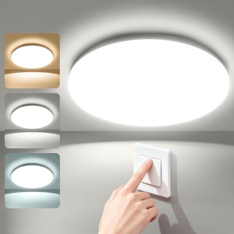 Plafonnier LED 17W,Plafonnier Salle de Bain IP65,3000LM,3000K/4000K/6500K Changement Couleur par Interrupteur Murale,CRI80 Sans Scintillement Ni Délai, pour Cuisine Couloir Garage, Ø22cm Ronde (1/5)