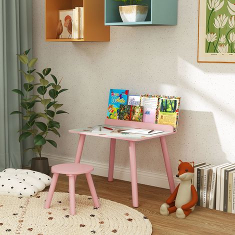 Mesa Infantil con Silla y Estante para Libros Escritorio para Niños de +3 Años para Sala de Juegos Rosa (1/5)