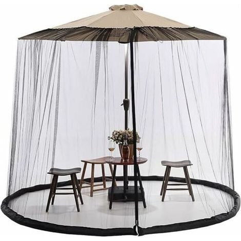 Moskitonetz für Sonnenschirm, Netzgewebe für Terrassen-Sonnenschirm, 3,35–3,66 m Durchmesser, für Terrassen-Sonnenschirme mit Polyestergewebe, befüllbarer Sockel (1/5)