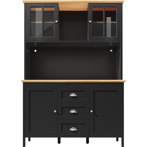 Buffet haut de cuisine en MDF et métal 120 x 40 x 179 cm, 4 portes, 3 tiroirs et LED noir
