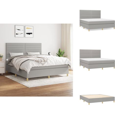 Sommier à lattes de lit avec matelas Gris clair 180x200cm Tissu - Lit Double - Lit Tapissier - Literie - Matelas À Ressorts Ensachés - Tête De Lit Ajustable (1/5)