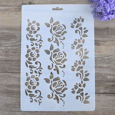 Plantilla recortada para pintor, Bricolaje, Plantilla para pintor, 31×21cm, Plantilla A4, Plantilla de borde, Rosas, Blanco (1/5)