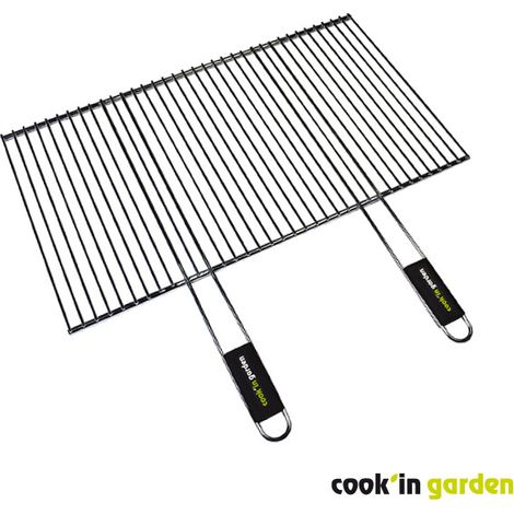 Cook'In Garden – Grille de barbecue en acier 70 x 40 cm – Surface de cuisson recoupable – Double manche pour manipulation facile – Pièce détachée pour barbecue