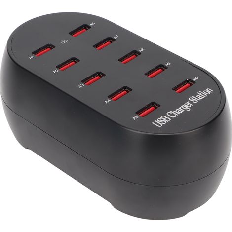 10-Port-Schnellladestation mit USB-Anschluss, kompakter Hub für Zuhause, Büro und Reisen, 100–240-V-Netzteil mit EU-Adapter (1/5)