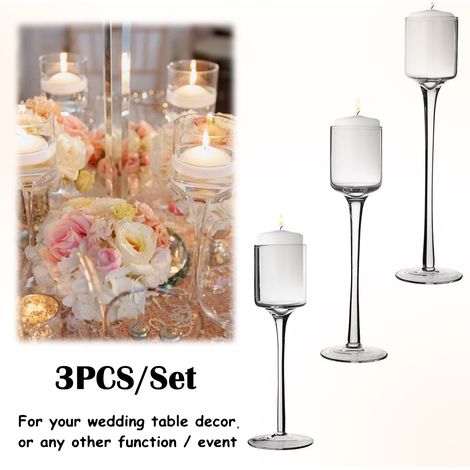 Trintion 3PcsTea Light Glass Candle Holders Tealight Candle Holders Tall Elegant Glass for Wedding Table Centrepiece (1/5)