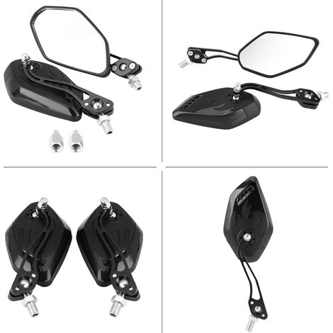 Rétroviseurs moto aluminium 8mm 10mm, motif flamme, noir carbone, paire de 2 (1/3)