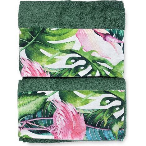 SET asciugamani con bordo FLAMINGO in puro cotone Made in Italy