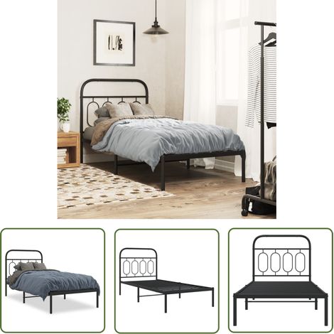 The Living Store Bettgestell mit Kopfteil Metall Schwarz 90x190 cm - Metallbettfundament - Doppelbett - Boxspringrahmen - Schwarzes Bettgestell - Stahlbettgestell (1/5)