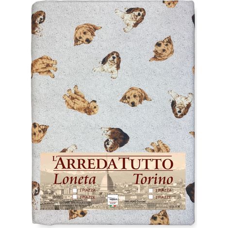 COUVERTURE DE SERVIETTE DE MEUBLES tous LES BEDSPREAD GRAND FOULARD coverdivano tissu DIGITY DOGS gris clair en coton pur 1 PLACE