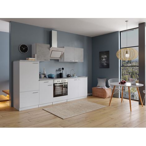 Cuisine Kitchenette Bloc cuisine intégrée Blanc Béton Malia 270 cm Respekta