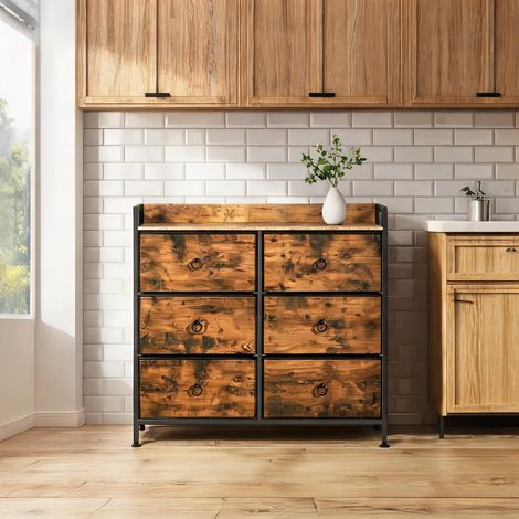 Meuble de rangement à 6 tiroirs en tissu style vintage bois (1/5)