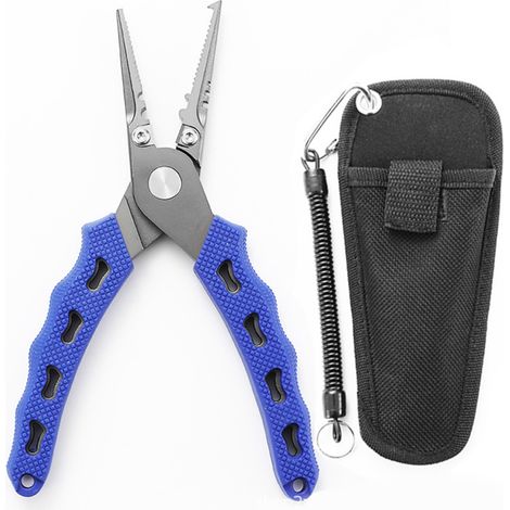 Pince de pêche multifonction en acier inoxydable, type japonais, portable, avec étui en tissu Oxford bleu, pour extérieur (1/5)