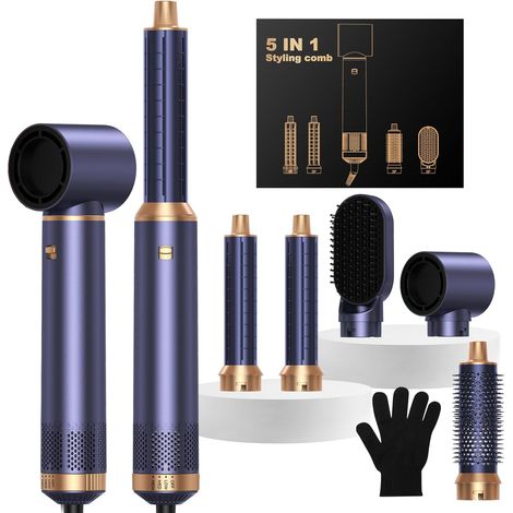 Air Brush 5 in 1 Hair Styler, Airbrush 5 in 1 with Hair Dryer, Blowing Brush, Curling Iron, Thermal Brush, 5 in 1 Hair Dryer Brush for Drying, Curling, Straightening (1/5)