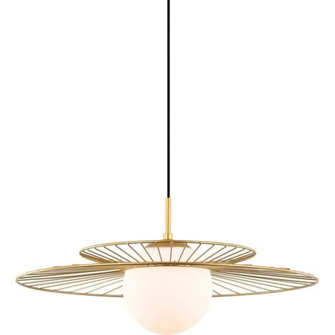 Suspension Sarah 1 E27 en acier et verre – Couleur or – Hauteur 90 cm – Tension 220-240V – IP20 pour intérieur – Italux (1/3)