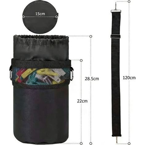 Sac à pinces à linge suspendu, 22 x 15 cm, avec cordon de serrage, pouvant contenir jusqu'à 150 à 200 pinces à linge, pour ranger les pinces à linge à l'intérieur et à l'extérieur, noir (1/5)