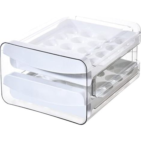 Für Kunststoff-Eierbox, 2-lagiger Eierhalter für Kühlschrank, Eieraufbewahrungsbox, stapelbar, Schubladentyp, für Küche, Picknick, Restaurant
