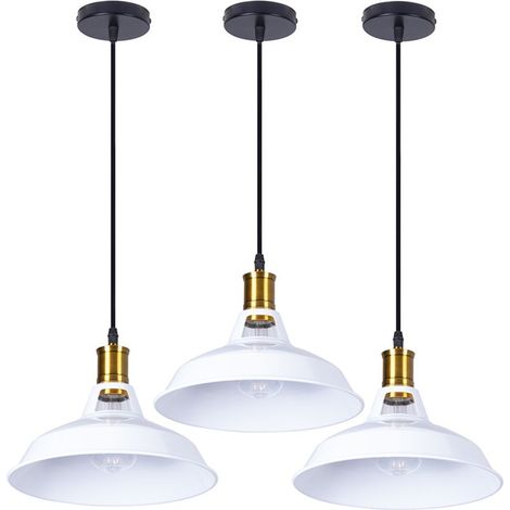 3PCS Suspension Luminaire Rétro En Métal Lampe À Suspension Vintage Plafonnier D'Intérieur Pour Cuisine, Ferme, Couloir (Blanc) (1/5)