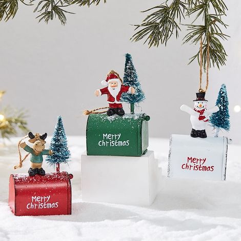 Boîte Aux Lettres - Décoration De Noël En Résine Et Métal - Pour Arbre À Cadre Porte Fenêtre Intérieur Extérieur - Lot De 3 (1/4)