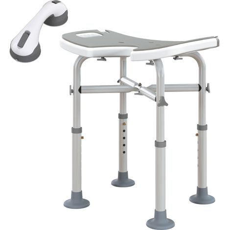 Verstellbarer Duschhocker 39–51,5 cm mit Saugnapf-Haltestange und rutschfesten Füßen, grau